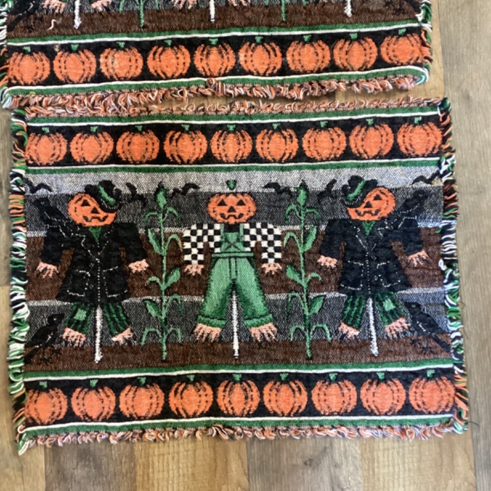 Halloween Placements Pumpkin Scarecrows Set of 4 Fabric Patch Autumn Set…